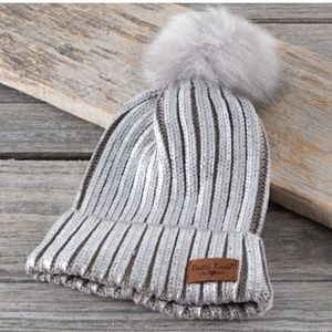 Silver Glacier Knit Pom Hat